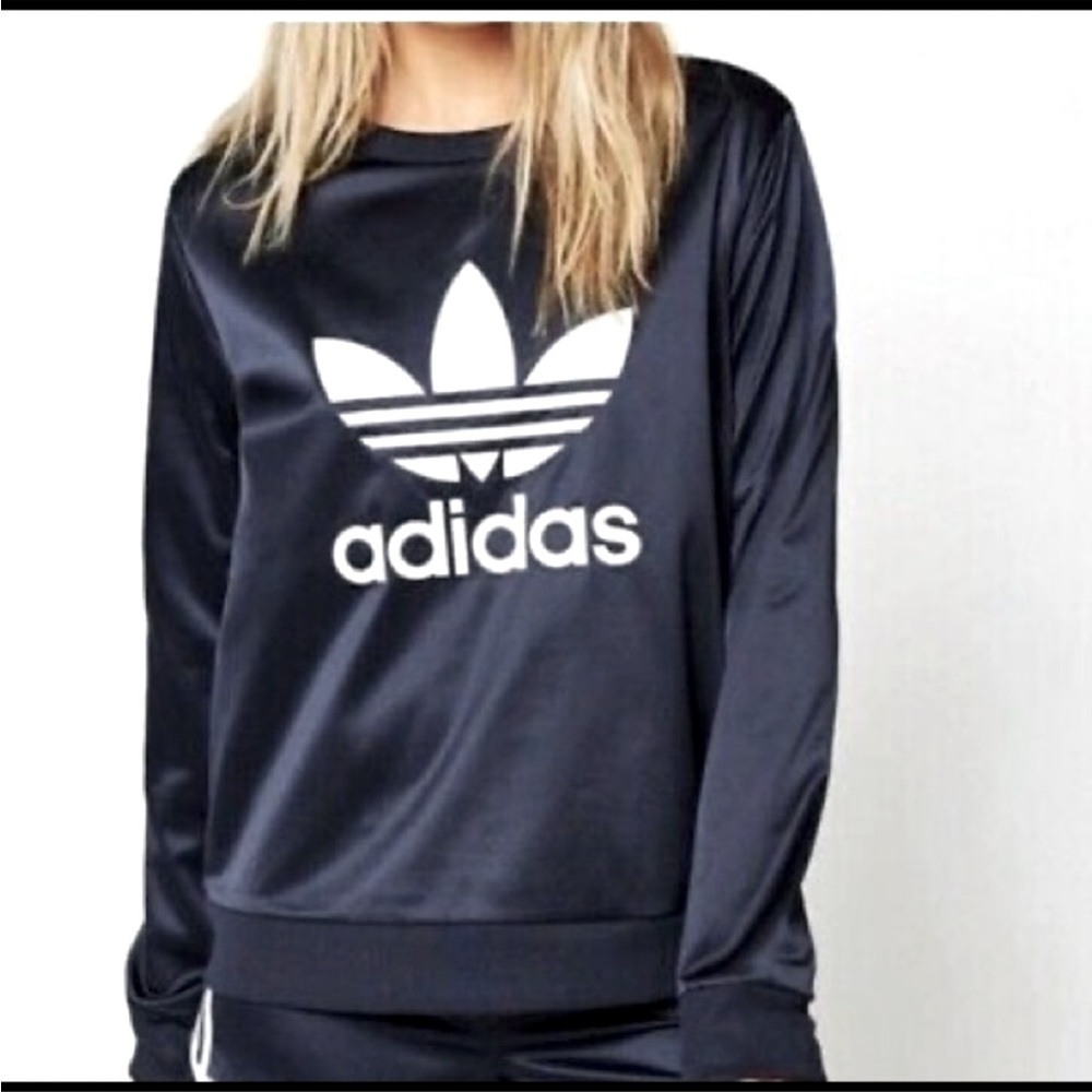Adidas Trefoil Satin Silky Crew Sweatshirt branded with 3 stripes